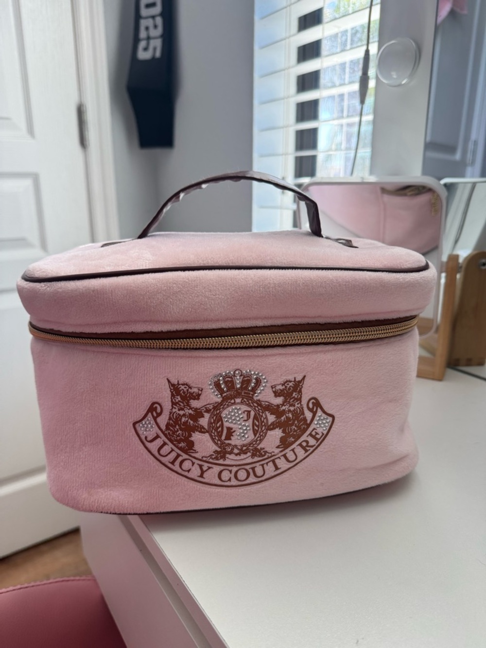 Juicy Couture Light Pink Velvet Cosmetic Case with Gold Accent